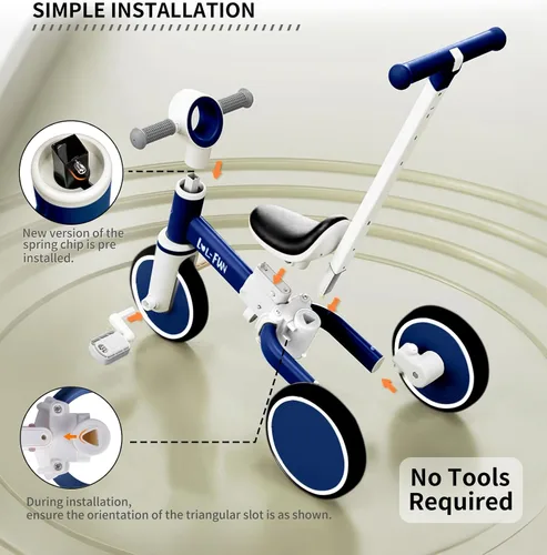 Miniatura 6 de LOL-FUN Triciclos 5 en 1 para Niños Pequeños de 1-3 Años Niños Niñas Juguete con Mango de Empuje y Dirección para Padres, Bicicleta de Equilibrio