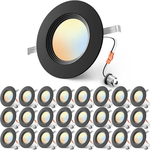 Miniatura 9 de Ensenior Paquete de 4 luces LED de 4 pulgadas, iluminación empotrable LED regulable, temperatura de color ajustable 5CCT (2700K-5000K), 7W = 77W