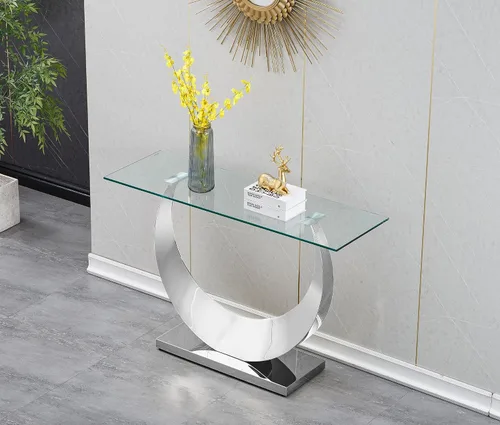 Miniatura 135 de Mesa de centro de cristal de lujo, mesa de centro de sofá de 47 pulgadas con marco de acero inoxidable dorado y parte superior de vidrio negro, mesa