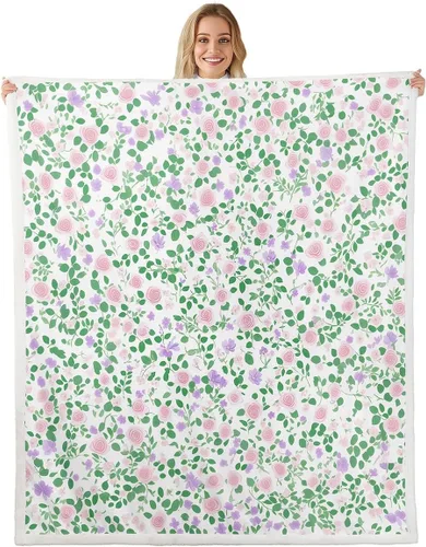 Miniatura 21 de Manfei Blue Flower Throw Blanket Watercolor Floral Print Fleece Blanket Botanical Wildflower Cozy Throws for Bed Couch Sofa,Kids Boys Girls Room
