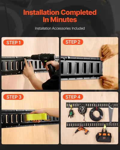 Miniatura 5 de VEVOR Kit de riel de amarre E-Track, juego de rieles E de 5 pies, 16 piezas, incluye 4 rieles de acero y 2 ranuras individuales, 6 aros en O y 4