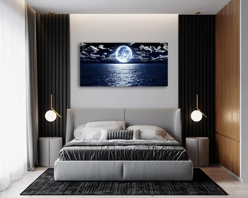 Miniatura 4 de Cao Gen Decor Art S06950 - Lienzo decorativo para pared, diseño de luna, mar, océano, paisaje, 1 panel, luna llena en nube, cuadros estirados