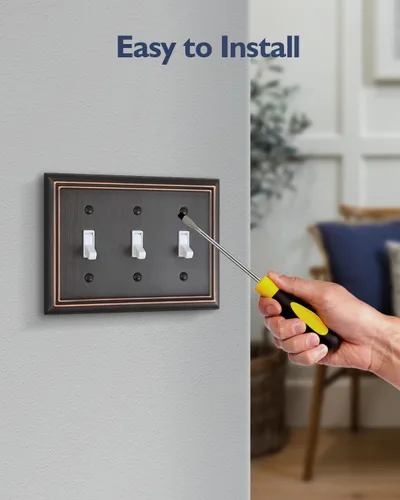 Miniatura 6 de Placa de Pared de Triple Toggle, Cubierta Decorativa de Interruptor de Luz de Bronce Envejecido, Cubierta de Placa de Interruptor de Metal, 3-Gang