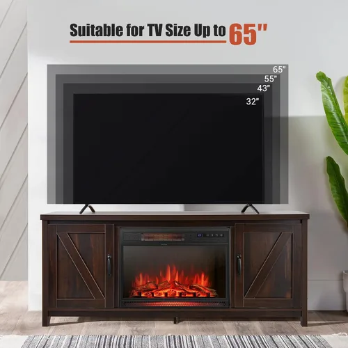 Miniatura 4 de Tangkula Soporte de TV con chimenea para televisores de hasta 65 pulgadas, mesa consola multimedia con puertas de granero, calentador eléctrico