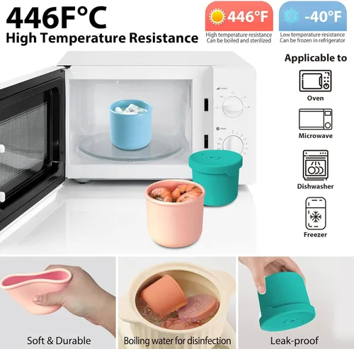 Miniatura 4 de Paquete de 4 recipientes de silicona de almacenamiento de alimentos de 8.5 onzas con tapas, 1 taza de recipientes reutilizables para refrigerios