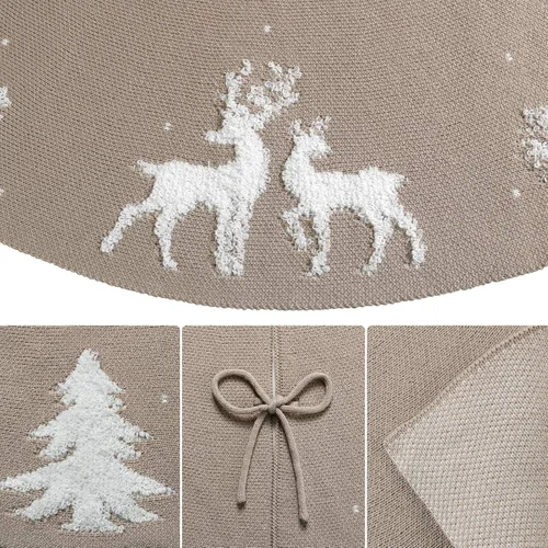 Miniatura 4 de Dremisland Falda de Árbol de Navidad, Falda de Árbol de Punto Trenzado Tejido Grueso Rústico para Decoración Navideña - Alce 3D y Árbol de Navidad