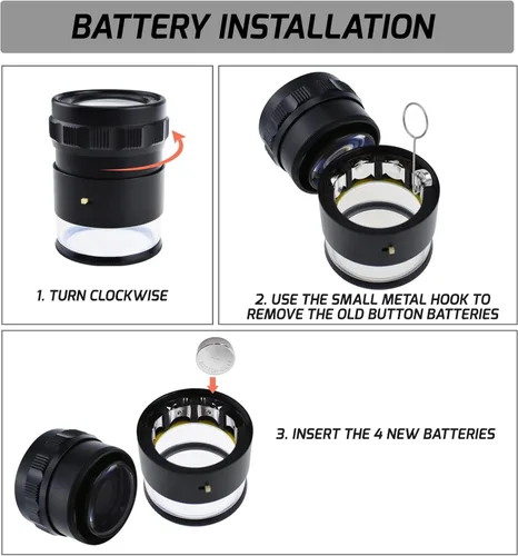 Miniatura 6 de Jewelers Loupe - Lupa de aumento 10X con 8 luces LED y 4 lentes de escala de vidrio, lupa de joyería de 0.98 pulgadas (0.197 in) campo de visión