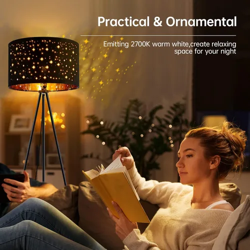 Miniatura 7 de BoostArea Lámpara de pie, lámpara de pie con trípode, bombilla LED de 8W, pantalla decorativa, lámpara de pie estilo de mediados de siglo para sala