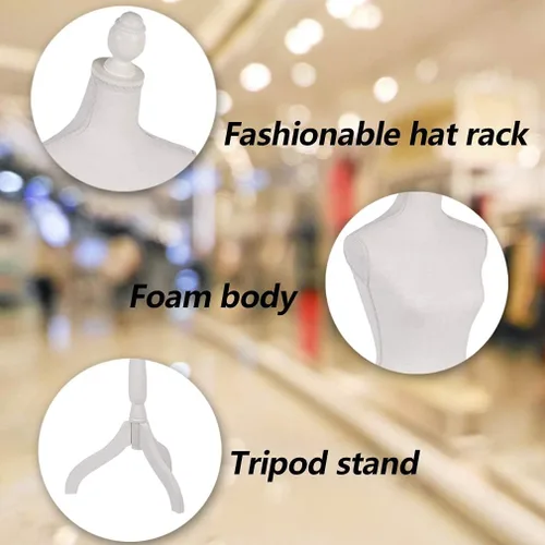 Miniatura 5 de FDW Maniquí 60”-67” de altura ajustable, modelo de vestido femenino, torso de soporte con trípode para ropa (blanco)