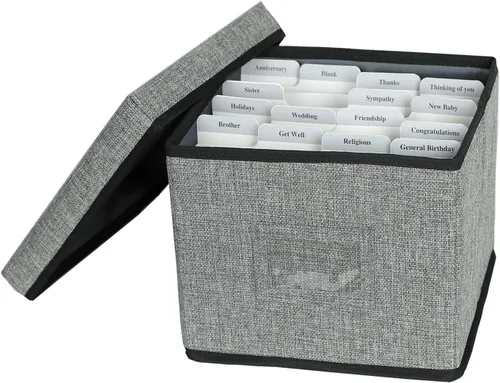 Miniatura 8 de Lukeline Organizador de tarjetas de felicitación y caja de almacenamiento con 15 divisores ajustables, almacena más de 140 tarjetas, adecuado