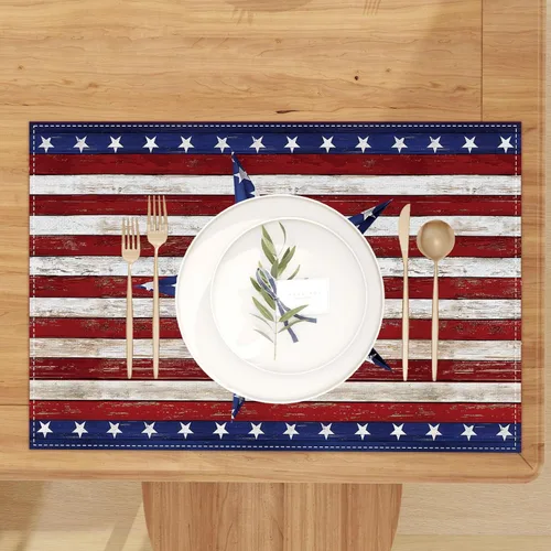Miniatura 3 de Juego de 4 manteles individuales patrióticos con diseño de acuarela de bandera americana, color rojo, blanco y azul, 4 de julio, Día