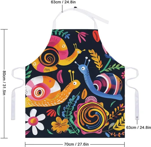Miniatura 2 de MUSM Apron for Adults - 27.6 X 31.5 Inch, Heavy-Duty Polyester Aprons with Two Large Pockets, Waterproof Snail And Flower Kitchen Apron for Cooking