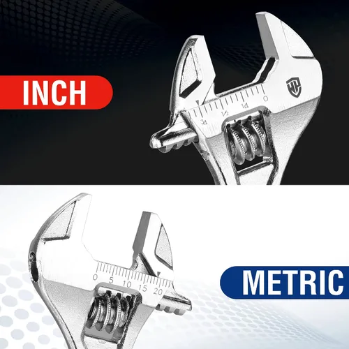 Miniatura 7 de WORKPRO - Llave ajustable de 4 pulgadas de servicio pesado con escala imperial y métrica, llave premium de acero Cr-V, cromada