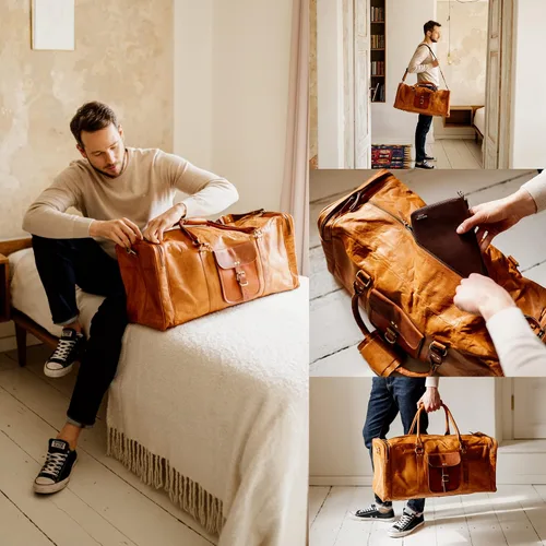 Miniatura 3 de Berliner Bags Bolsa de lona de cuero vintage New York para viajes o el gimnasio, bolsa de noche para hombres y mujeres, Marrón XXL, Vintage