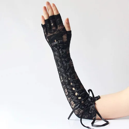 Miniatura 4 de Seeksmile Guantes Steampunk de longitud del codo con cordones