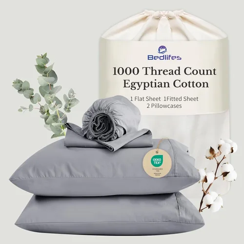Miniatura 31 de Bedlifes Sábanas de algodón egipcio de 1000 hilos, tamaño Queen, 4 piezas con bolsillo profundo de 16 pulgadas, ropa de cama ultrasuave refrescante