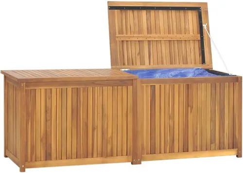 Miniatura 5 de Banco de almacenamiento de madera maciza para exteriores, caja de almacenamiento de madera maciza de teca para jardín, caja de almacenamiento
