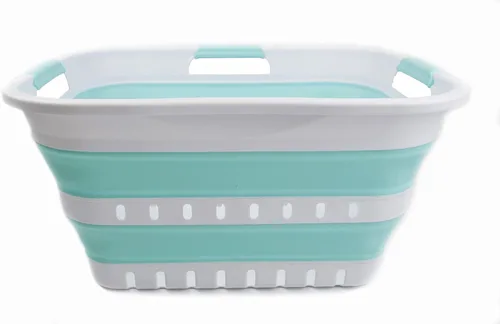 Miniatura 2 de SAMMART Cesta de plástico plegable de 3 asas de 30 litros (8 galones), contenedor de almacenamiento plegable y organizador para ahorrar espacio