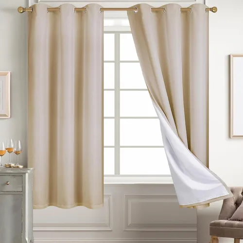 Miniatura 106 de Diraysid Cortinas 100% opacas de lino beige para dormitorio, con ojales, aislamiento térmico, cortinas de oscurecimiento de habitación