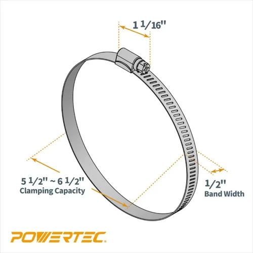 Miniatura 2 de POWERTEC Abrazaderas de manguera de accionamiento de engranaje sin fin de acero inoxidable, ajustables de 5-1/2 a 6-1/2 pulgadas para manguera