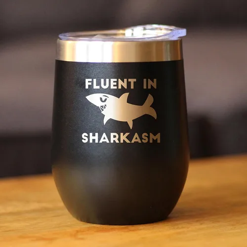 Miniatura 3 de Personalizado Fluido en Sharkasm - Vaso Tumbler de Vino Personalizado de Tiburón Divertido con Tapa Deslizante - Taza Aislada de Acero Inoxidable