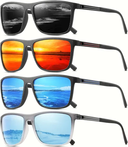 Gafas de sol polarizadas para hombre, clásicas, ligeras, para conducir, pesca, golf, sol, protección UV 4PCS-negro+rojo+azul+lce azul-a