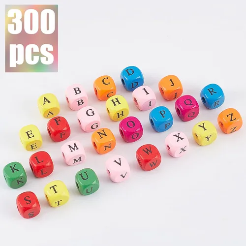 Miniatura 3 de OLYCRAFT 300 cuentas de madera del alfabeto, cuentas de letras de madera coloridas de 0.394 pulgadas (0.394 in), cuentas de letras cuadradas