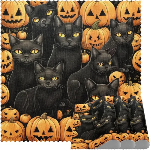 Juego de 1 manteles individuales de Halloween Cat W de 12 x 12 pulgadas, lona de poliéster para otoño, Acción de Gracias, Navidad, Halloween,