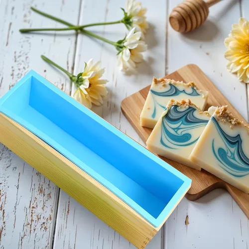 Miniatura 6 de 3 moldes para hacer jabón con bandeja de caja de madera, moldes rectangulares flexibles de silicona para jabón para manualidades caseras