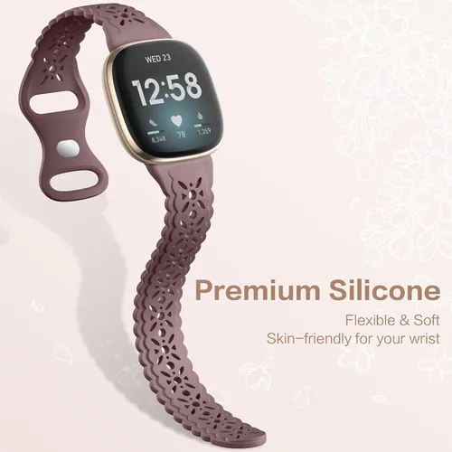 Miniatura 4 de Dirrelo Paquete de 4 bandas de encaje de silicona compatibles con bandas de Fitbit Sense/Bandas de Fitbit Versa 3 para mujer/Bandas de Fitbit Versa