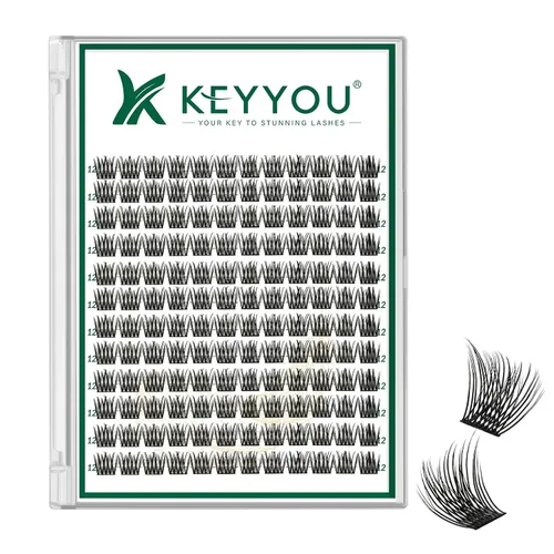 Miniatura 39 de KEYYOU Racimos de pestañas, 96 piezas de extensiones de pestañas DIY, rizado D de 16 mm, negro, realista, no irritante, fácil de colocar en casa