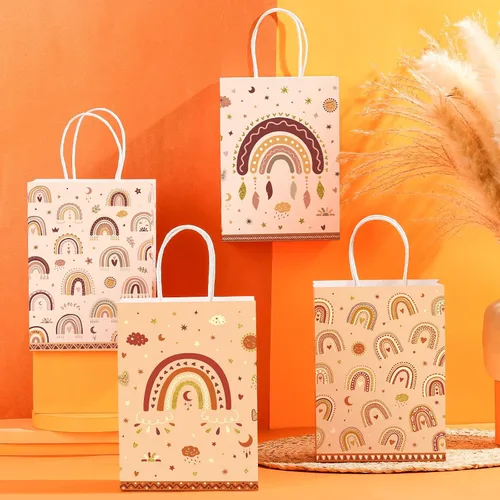Miniatura 5 de Tallew 24 bolsas de regalo de fiesta de arcoíris bohemio con asas, bolsas de regalo retro Groovy para dos decoraciones de cumpleaños geniales, bolsa