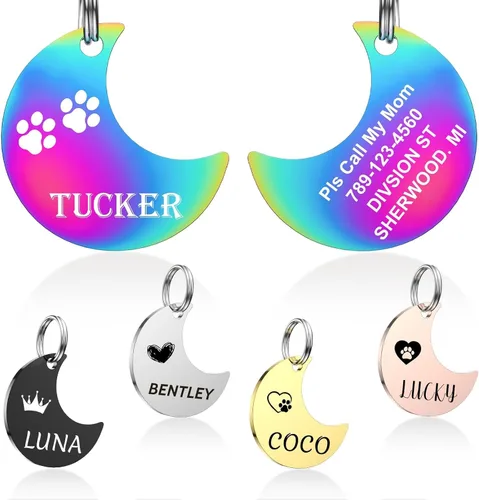 Miniatura 14 de YEHANTI Etiquetas de perro personalizadas grabadas para mascotas, placa de acero inoxidable personalizada para perros y gatos con varios iconos Hueso