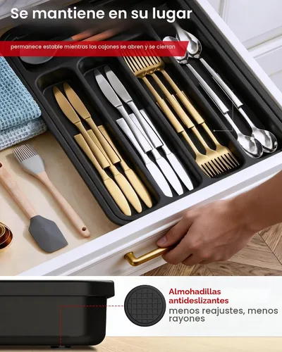 Miniatura 7 de Aujen Organizador de cubiertos – Organizador de cajones de cocina expandible, organizador de utensilios ajustable, bandeja de cubiertos