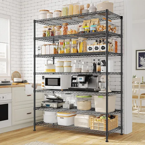 Miniatura 2 de Unidad de Estantería de Metal de 82.6"H, Estantes de Almacenamiento de 7 Niveles, Estantes de Alambre Ajustables, Estante de Alambre Metálico