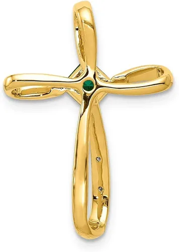Miniatura 3 de Colgante de oro amarillo sólido de 14 quilates con gema de mayo verde esmeralda y cruz de diamante.