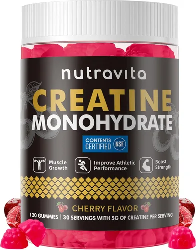 Miniatura 11 de Nutravita Certificado NSF Creatina Gomita - Gomitas de Monohidrato de Creatina para Hombres y Mujeres - 5g de Monohidrato de Creatina por Porción