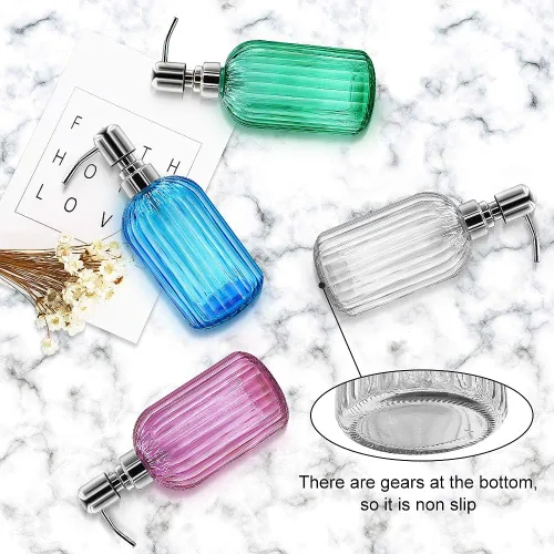 Miniatura 6 de Dispensador de jabón – Paquete de 2 dispensadores de jabón de vidrio de 14 onzas con bomba de acero inoxidable a prueba de óxido, dispensador