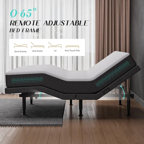 Miniatura 8 de Base de cama ajustable de tamaño completo con masaje, base de cama eléctrica inalámbrica remota para iluminación debajo de la cama, gravedad cero, 2