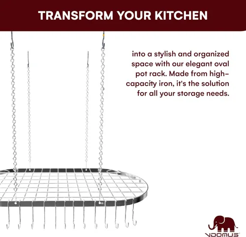 Miniatura 4 de Vdomus Estante Colgante para Ollas - Organizador de Cocina de Montaje en Techo para Ollas y Sartenes con 15 Ganchos - 33 x 17 Pulgadas Resistente