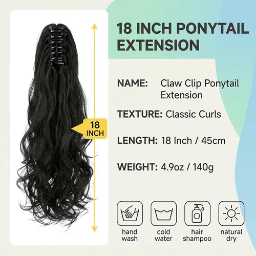 Miniatura 3 de Extensiones de cabello para cola de caballo de 18 pulgadas, 20 pulgadas, extensiones de cola de caballo rizadas, onduladas, extensiones de cola