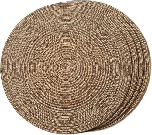 Miniatura 44 de FunWheat Juego de 4 manteles individuales redondos trenzados para mesas de comedor, manteles tejidos resistentes al calor, 15 pulgadas
