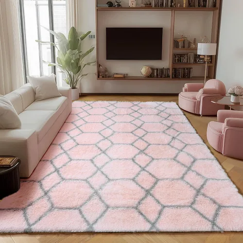 Miniatura 52 de ONASAR Alfombras de área para sala de estar y dormitorio, alfombra esponjosa lavable de 5x8 pies gris y blanca, alfombra de piso suave, afelpada