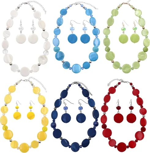 Miniatura 5 de Jules D. Collar de cuentas gruesas, collar de concha colorida, juego de collar de moda para regalo de mujer