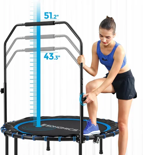 Miniatura 9 de SONGMICS Mini trampolín de fitness de 40 pulgadas, rebote de fitness con pasamanos ajustable, trampolín plegable para entrenamiento en casa, carga