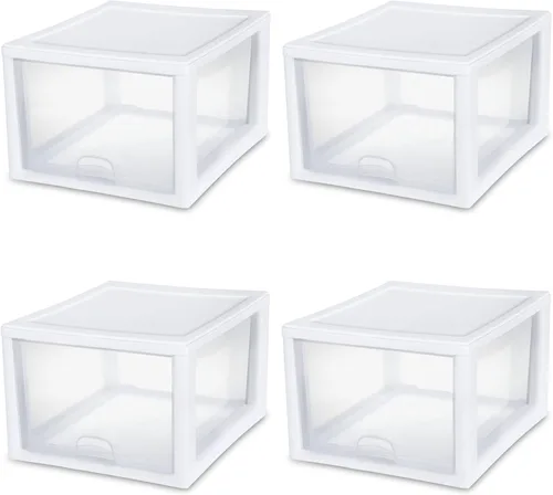 Miniatura 14 de Sterilite Paquete de 12 cajones apilables de 6 cuartos de galón, organizador de armario de almacenamiento transparente, marco blanco, cajones
