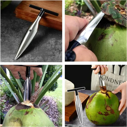 Miniatura 2 de Juego de herramientas de abridor de coco de alta calidad, cuchillo raspador de coco y removedor de carne de coco de acero inoxidable con mango