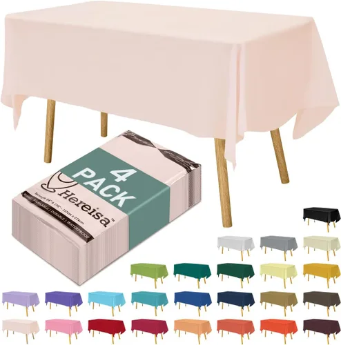 Miniatura 144 de Paquete de 3 manteles de plástico desechables de 54 x 108 pulgadas, manteles de color blanco hueso, manteles de fiesta nupcial para fiestas