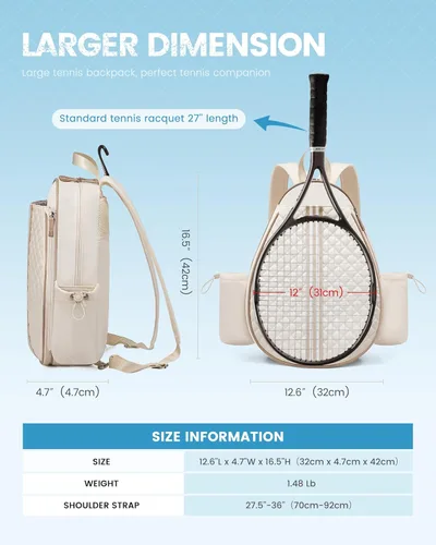 Miniatura 3 de Mochila de tenis Sucipi, mochila de tenis acolchada con bandolera cruzada, bolsas para raquetas de tenis resistentes al agua para mujeres y hombres