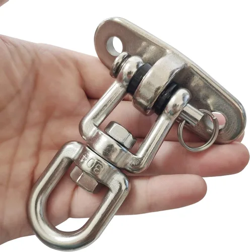 Miniatura 7 de Juego de 2 ganchos de suspensión giratorios de 360° para montaje en techo con capacidad de 1500 libras con tornillos de perno, mosquetón de bloqueo